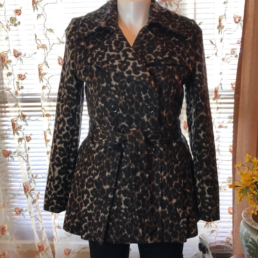 Via Spiga Belted Leopard Print Jacket